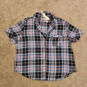 Victoria's Secret Plaid Flannel Pajama Top Shirt Sleep Lounge Size Large NWT